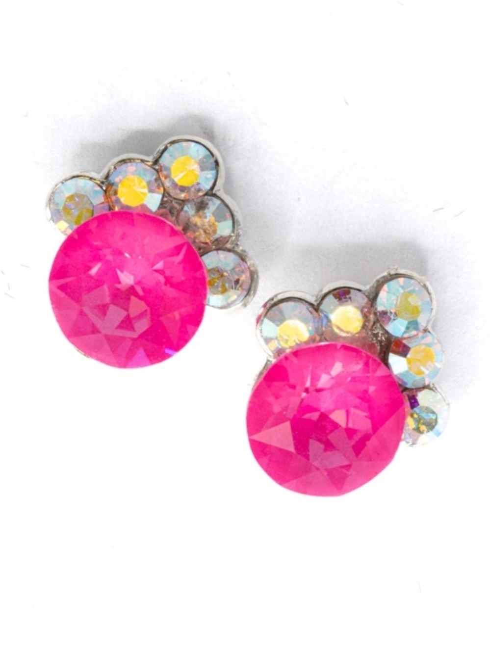 Hot Pink Crystal Cluster Stud Earrings
